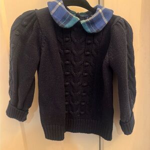 Janie and Jack Navy Sweater with Green Plaid Collar